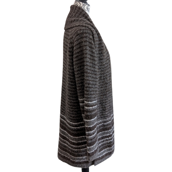 Emproved Long Cardigan Open Front Shawl Collar Brown Beige Cream Women's Small - Picture 5 of 12